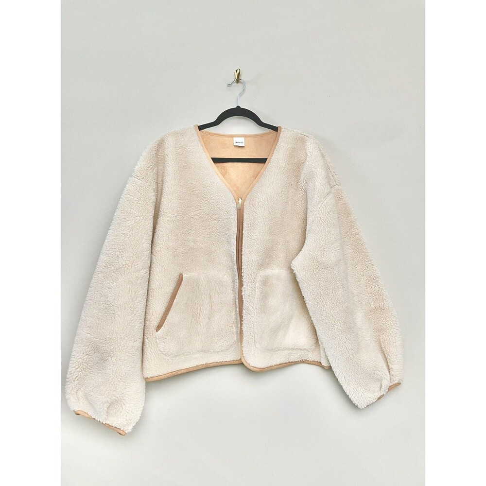 Womens Express Faux Fur Jacket Size Extra Large XL Full Zip Cream Pockets